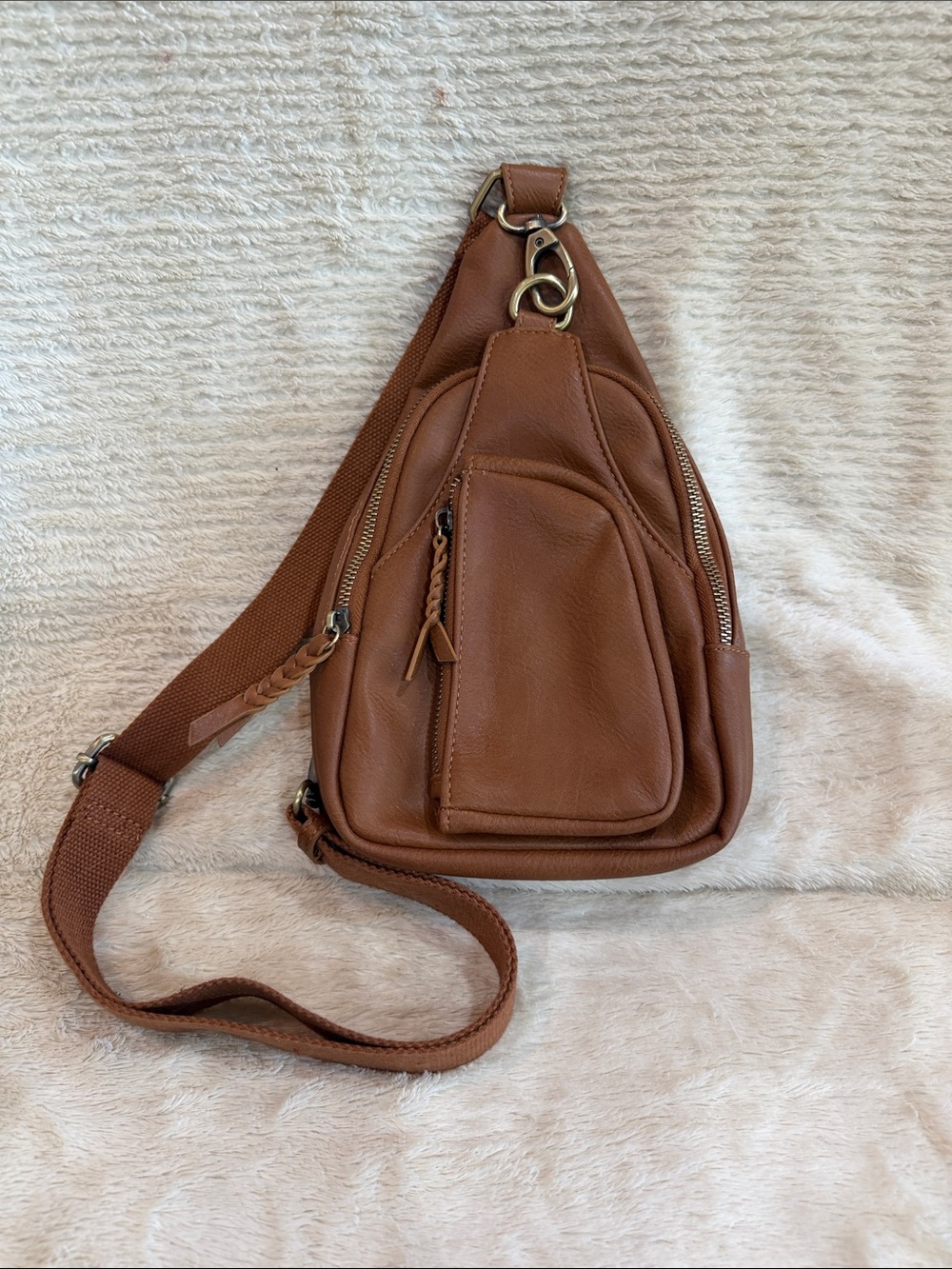 Brown Leather Sling Crossbody Bag